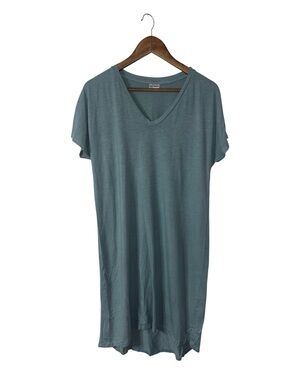 Blue Canoe Blue Teal Short Sleeve Maxi Tee Shirt Dress Organic Cotton Siz Medium
